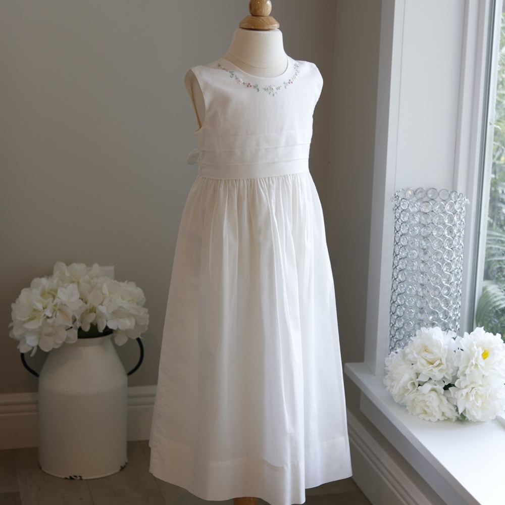Strasburg White Dress 100% Cotton French Tucks Special Occasion Flower Girl